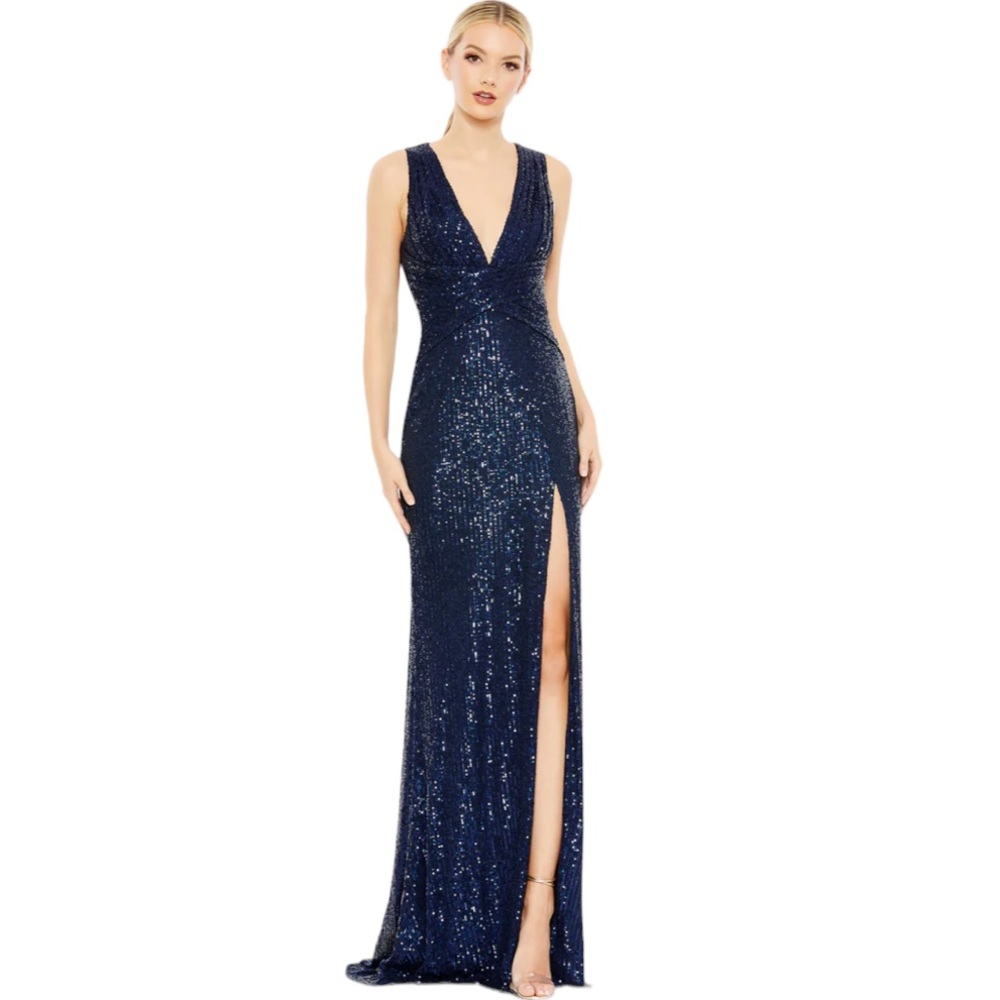 Ieena For Mac Duggal V-Neck Sequin Wrap Waist Maxi Gown Size 4